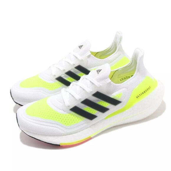 adidas Ultraboost 21 W White Solar Yellow Women Running Jogging Lifestyle FY0401 - Picture 1 of 8